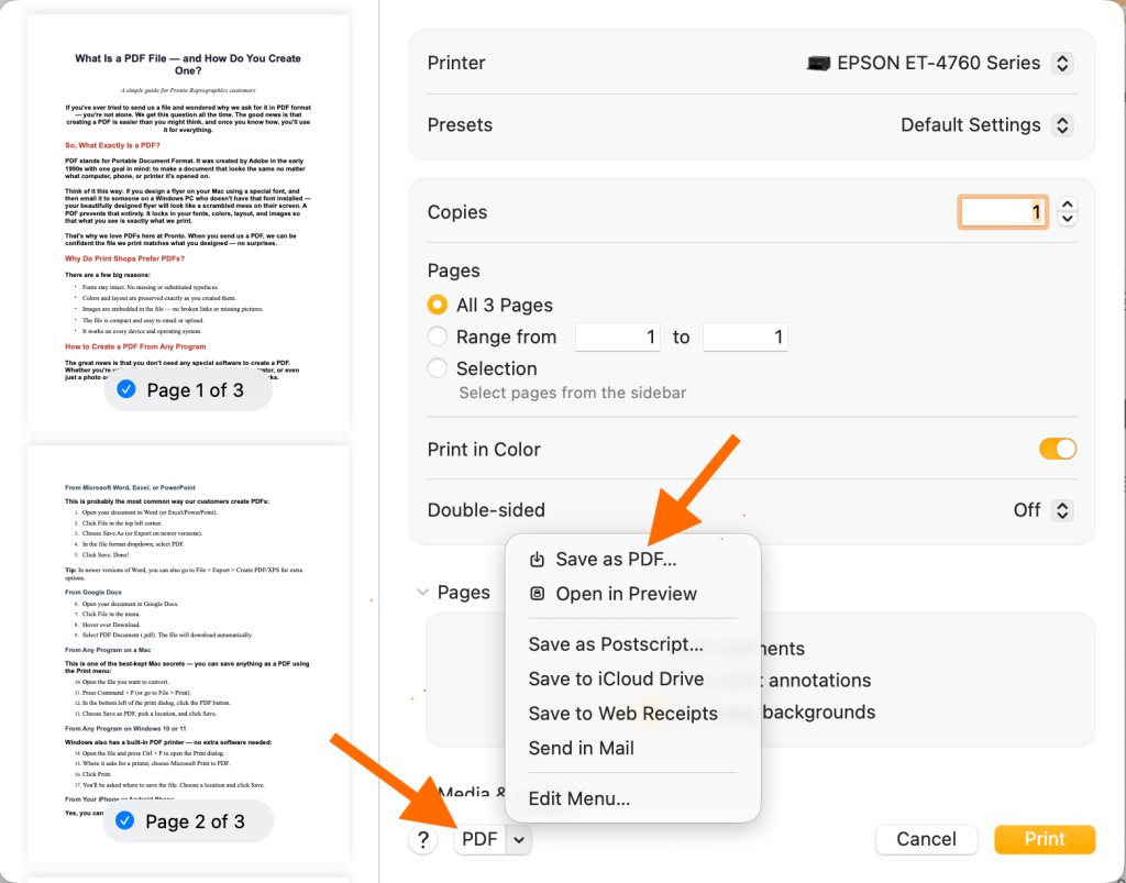 Apple Mac Pages - Save to PDF