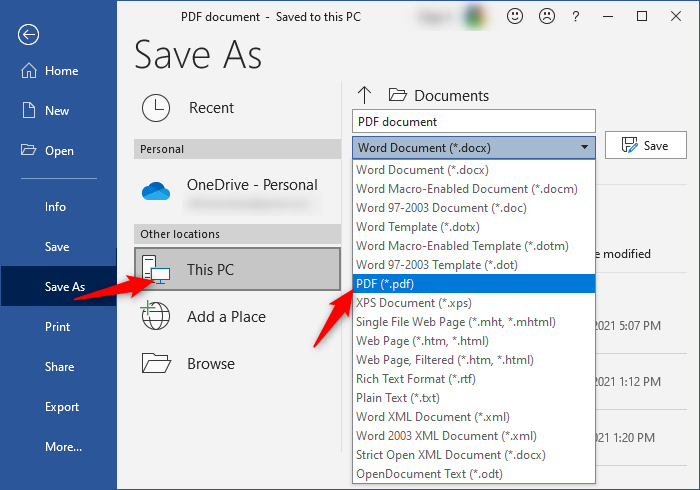 Microsoft Windows - Save to pdf