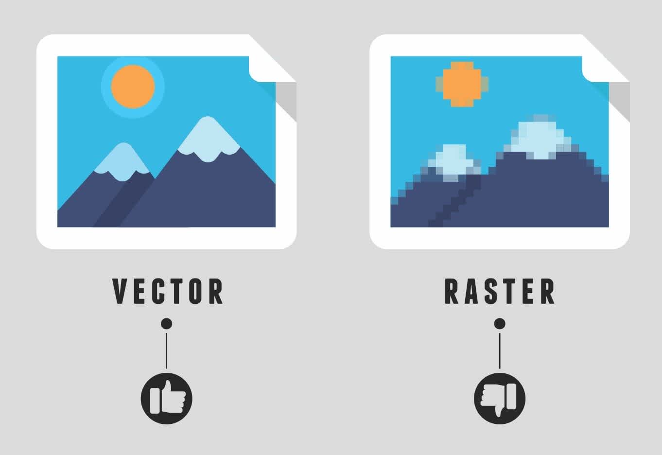 Raster-vs-Vector illustration using an image of mountains